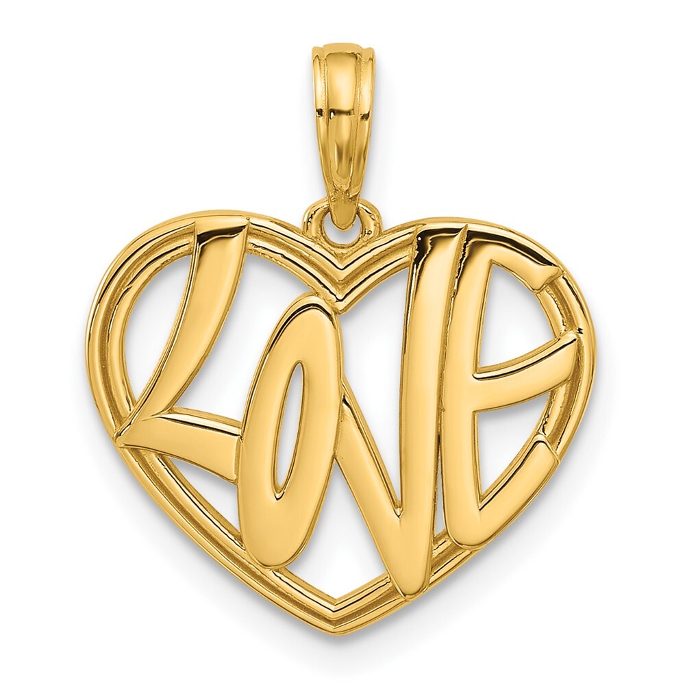14k Yellow Gold Polished Fancy Love Heart Charm Pendant for Women