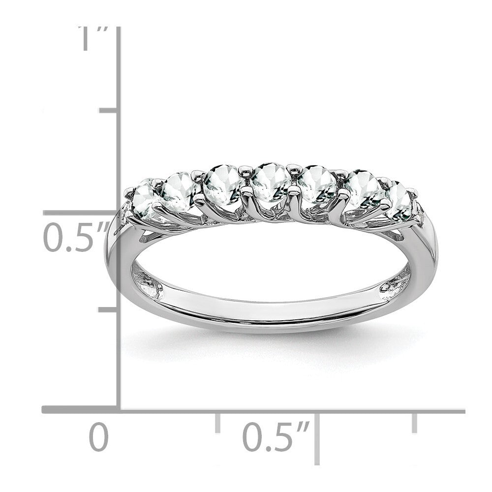 14k White Gold White Topaz and Diamond 7-stone Ring Size 7