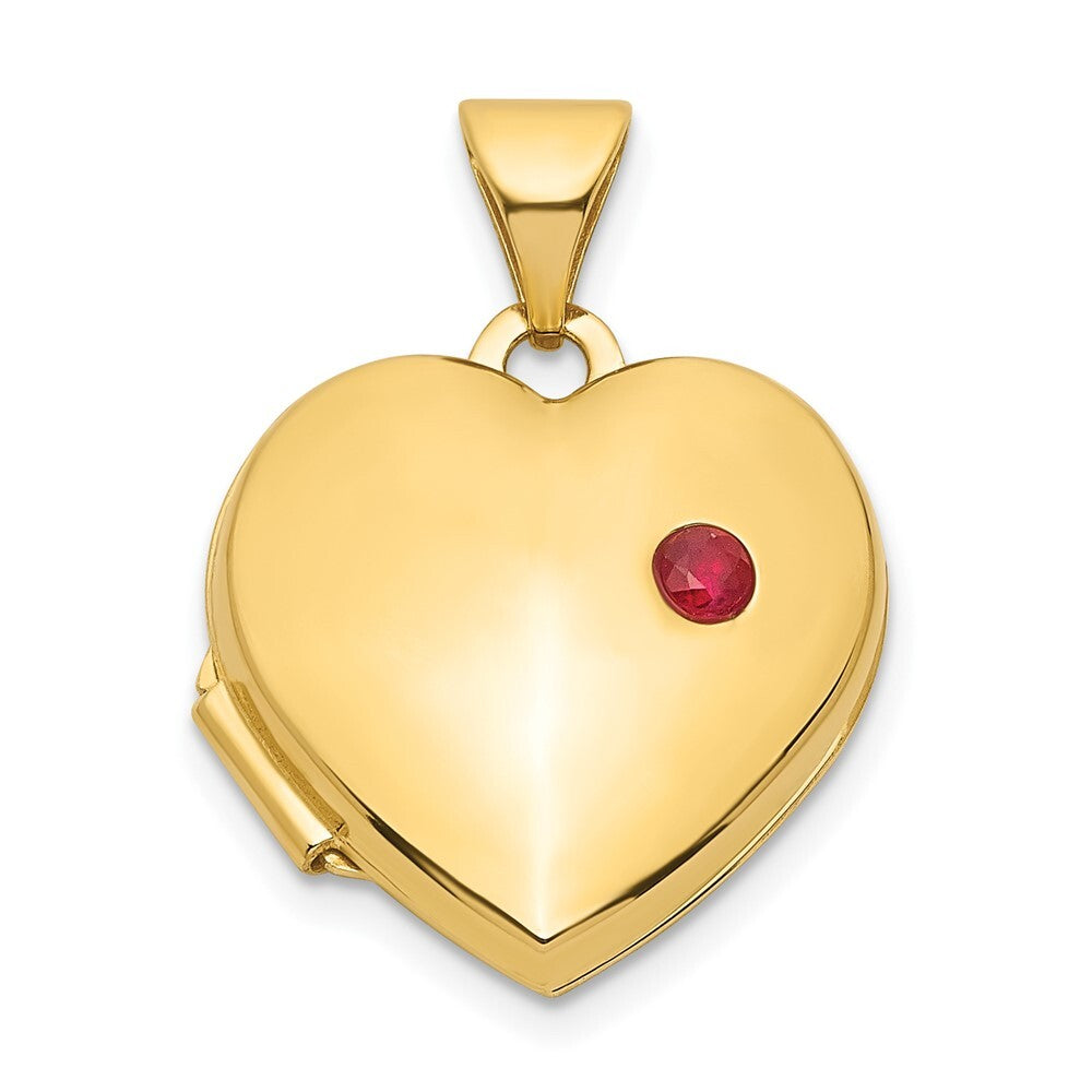 14k Yellow Gold Ruby 15mm Heart Locket Pendant for Women