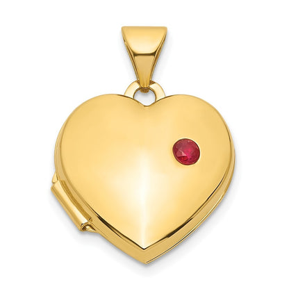 14k Yellow Gold Ruby 15mm Heart Locket Pendant for Women