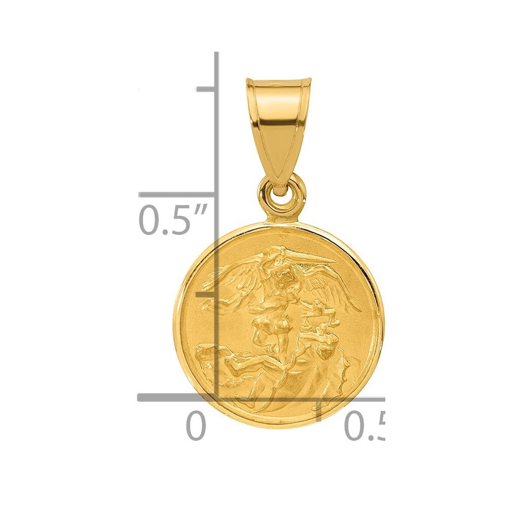 14k Yellow Gold Polished and Satin Solid St. Michael Medal Pendant for Women