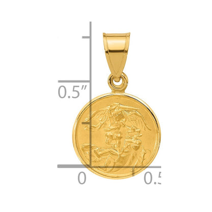 14k Yellow Gold Polished and Satin Solid St. Michael Medal Pendant for Women