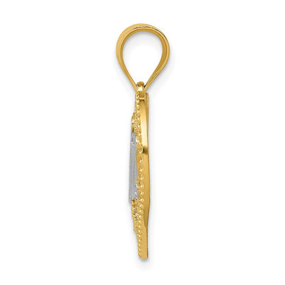 14k Yellow Gold and White Rhodium Filigree #1 Mom Heart Pendant for Women