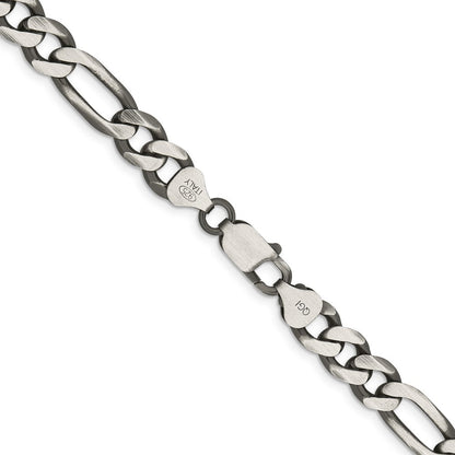 Sterling Silver Antiqued 7.75mm Figaro Chain Necklace