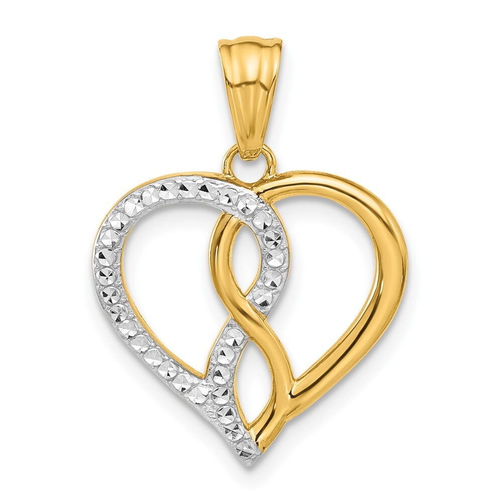 14k Yellow Gold with White Rhodium Diamond-cut Infinity Heart Pendant for Women