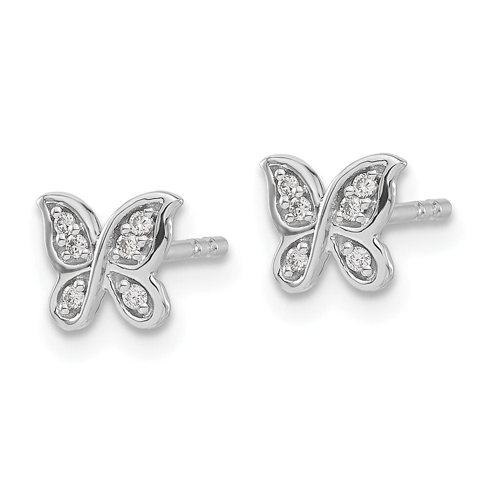 14k White Gold Diamond Butterfly Stud Earrings Gift for Women