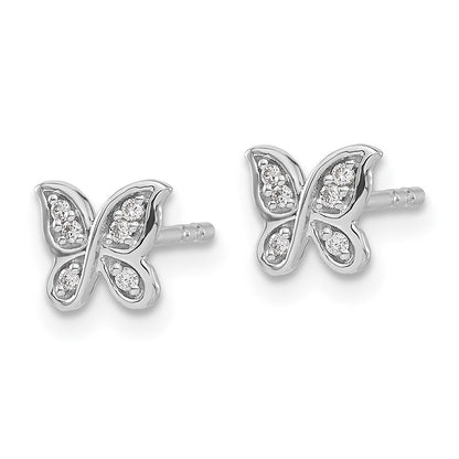 14k White Gold Diamond Butterfly Stud Earrings Gift for Women