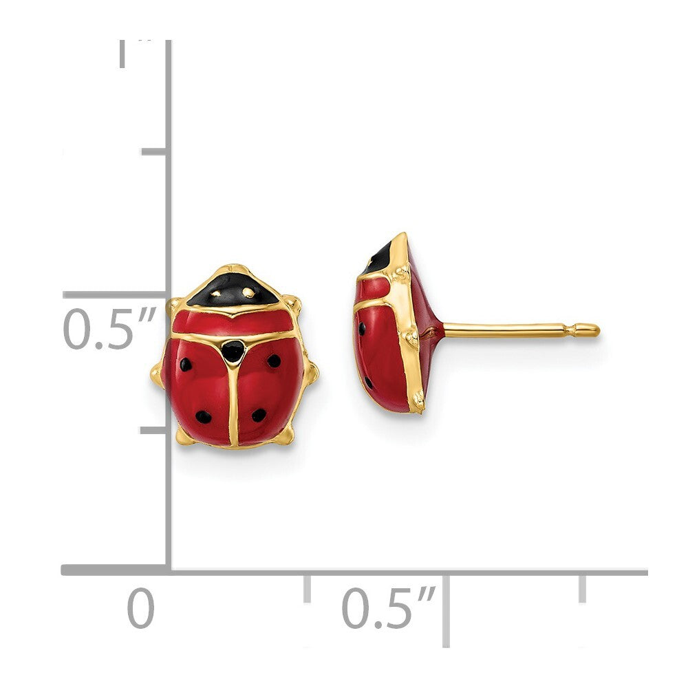 14k Yellow Gold Polished Enameled Large Ladybug Stud Earrings Gift for Women