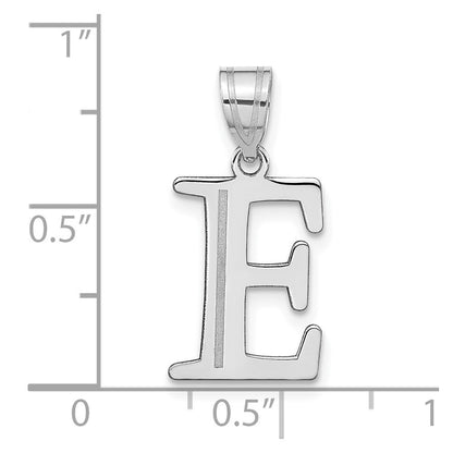 14k White Gold Polished Etched Letter E Initial Pendant for Women