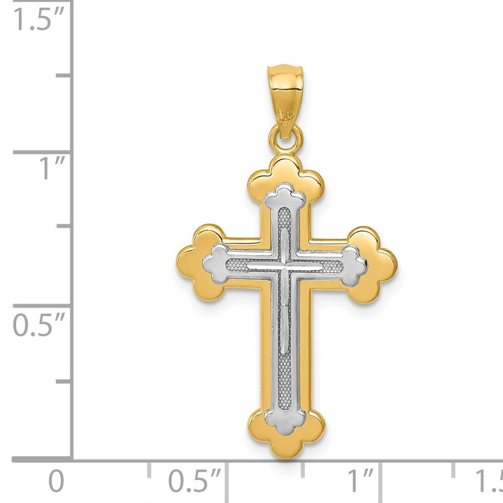 14k Two-tone Gold Budded Cross Pendant for Women