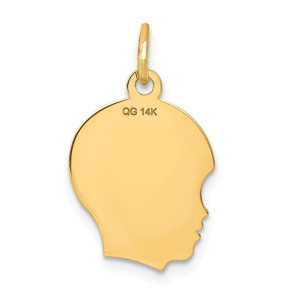 14k Yellow Gold .011 Depth Engravable Boy Head Charm Pendant for Women