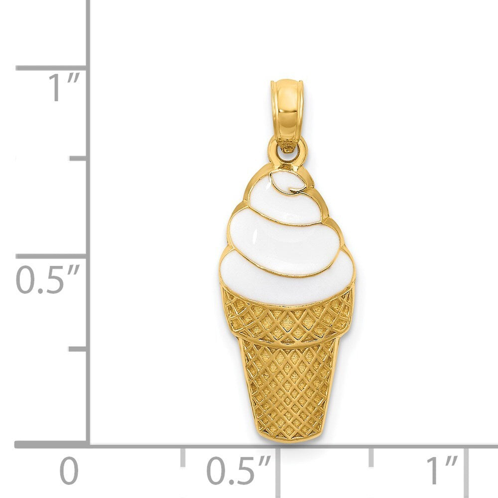 14k Yellow Gold Enameled Vanilla Ice Cream Cone Pendant for Women