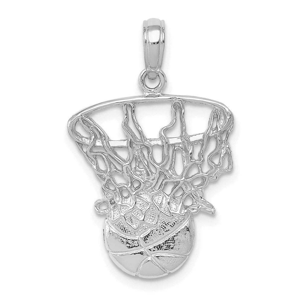 14k White Gold Swoosh Basketball and Net Pendant for Women