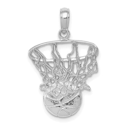 14k White Gold Swoosh Basketball and Net Pendant for Women