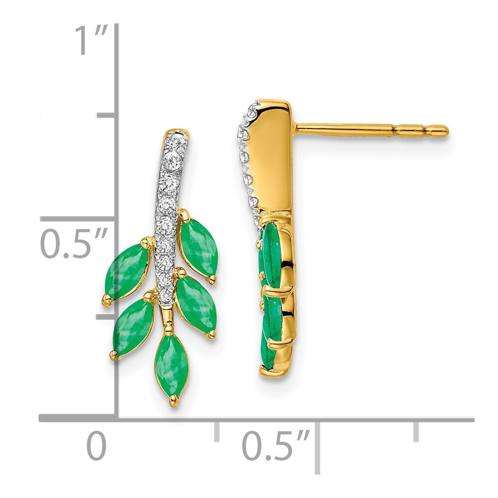 14k Yellow Gold Emerald and Diamond Leaf Drop & Dangle Earrings