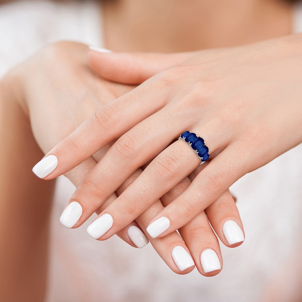 Sterling Silver Rhodium-plated Lab Created Sapphire Ring Size 7