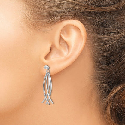 14k White Gold Curved Dangles with Cubic Zirconia Stud Earring Jackets