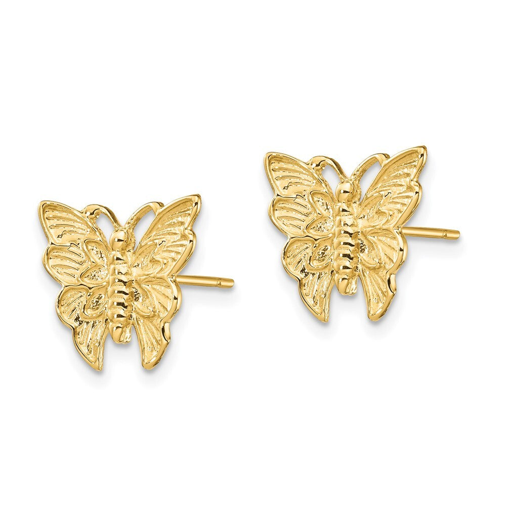 14k Yellow Gold Polished Butterfly Stud Earrings Gift for Women