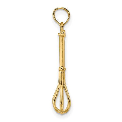 14k Yellow Gold 3-D Polished Whisk Charm Pendant for Women