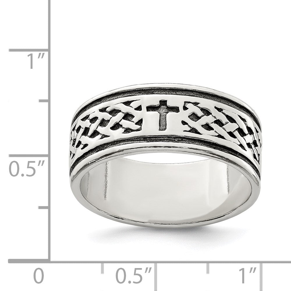 Sterling Silver Cross & Weave Design Ring Size 9