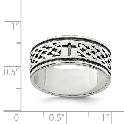 Sterling Silver Cross & Weave Design Ring Size 9