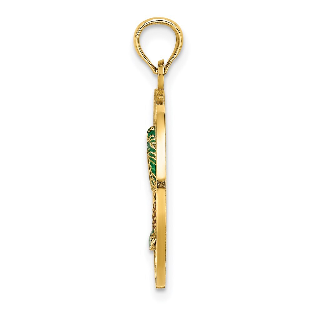 14k Yellow Gold BLUFFTON SC Circle Enameled Palm Tree Charm Pendant for Women