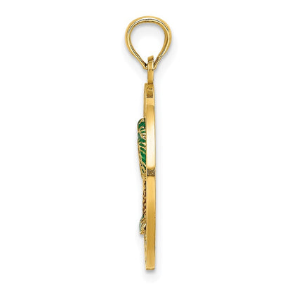 14k Yellow Gold BLUFFTON SC Circle Enameled Palm Tree Charm Pendant for Women