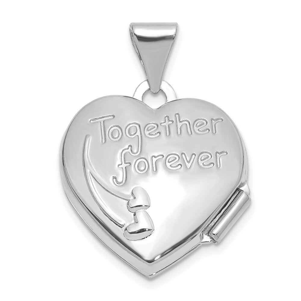 14k White Gold 15mm Dove TOGETHER FOREVER Reversible Heart Locket Pendant