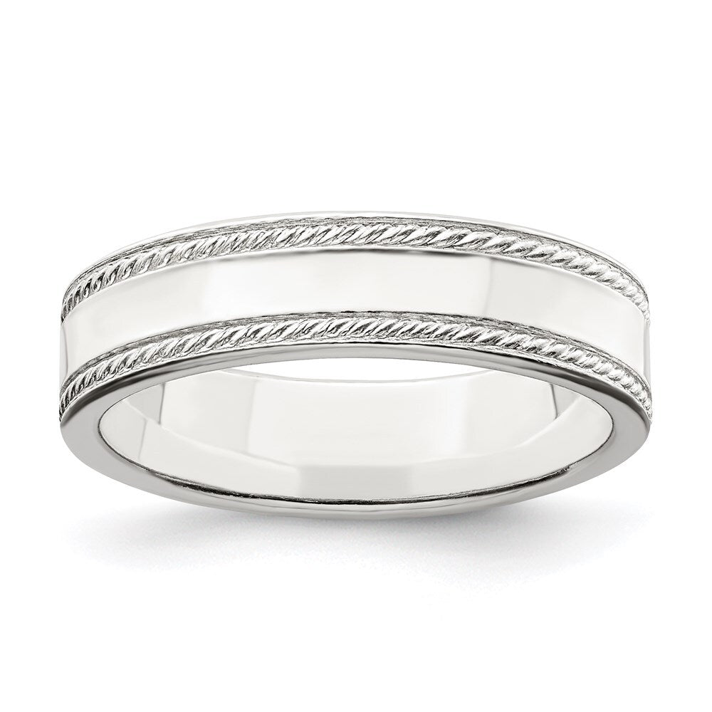 Sterling Silver 5mm Flat with Rope Edge Size 11 Band