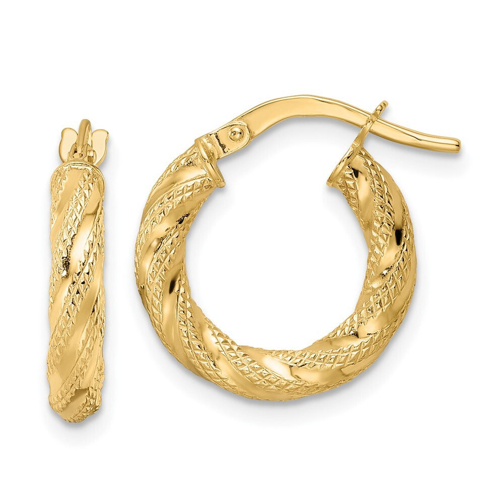 14k Yellow Gold Polished Twisted Hoop Earrings Gift for Women