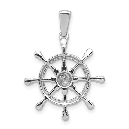 14k White Gold 1 6ct. Diamond Ship Wheel Pendant