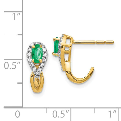 14k Yellow Gold 1/8Ct Diamond and Emerald Drop & Dangle Earrings