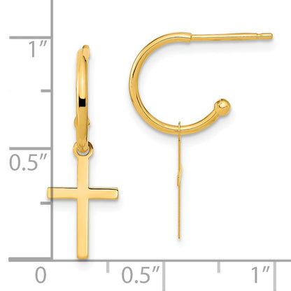 14k Yellow Gold Polished Cross Dangle Earrings Gift for Women