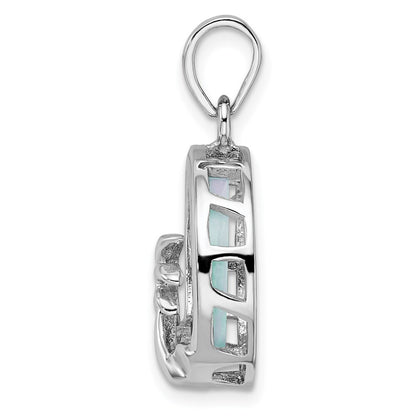 Sterling Silver Rhodium-plated Larimar with Palm Tree Pendant