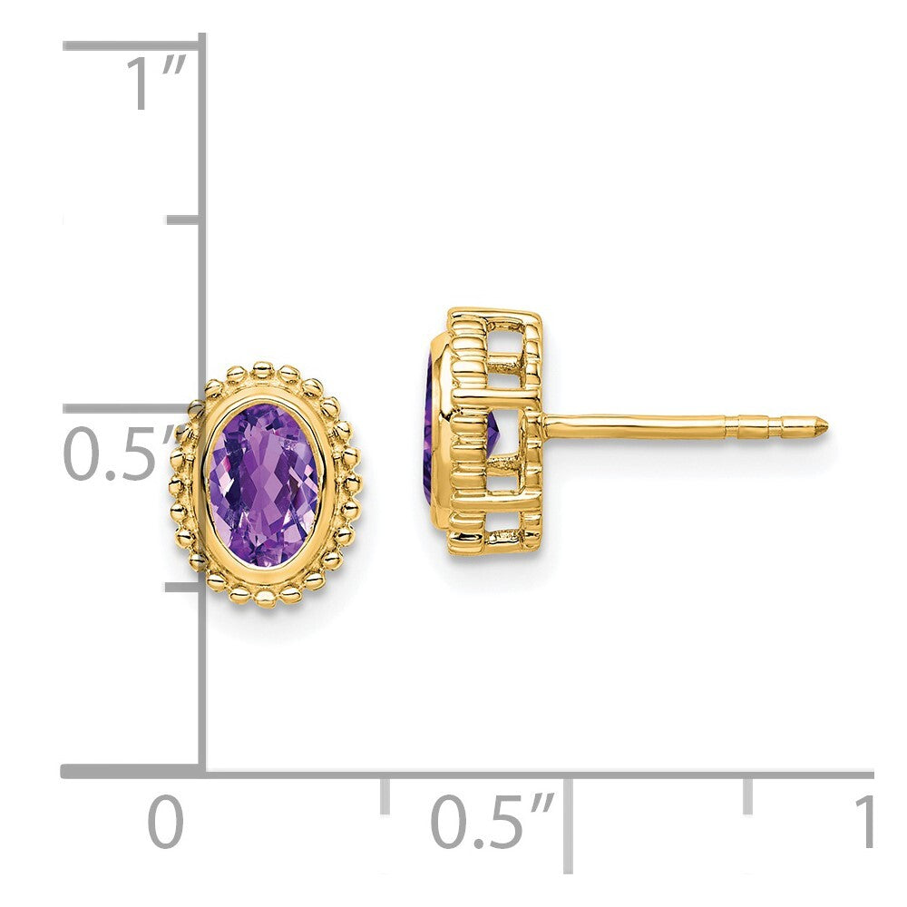 14k Yellow Gold Oval Amethyst Stud Earrings Gift for Women
