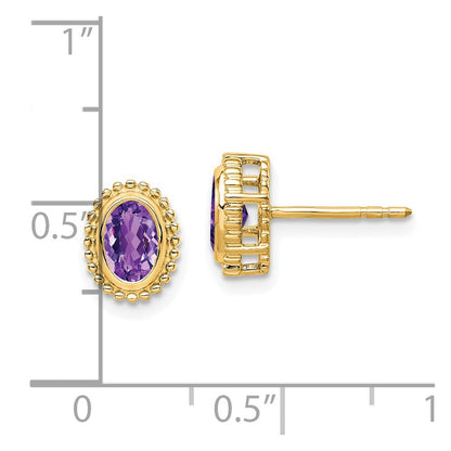 14k Yellow Gold Oval Amethyst Stud Earrings Gift for Women