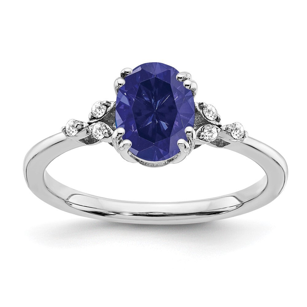 Sterling Silver Rhodium-plated Created Sapphire and Diamond Ring Size 8