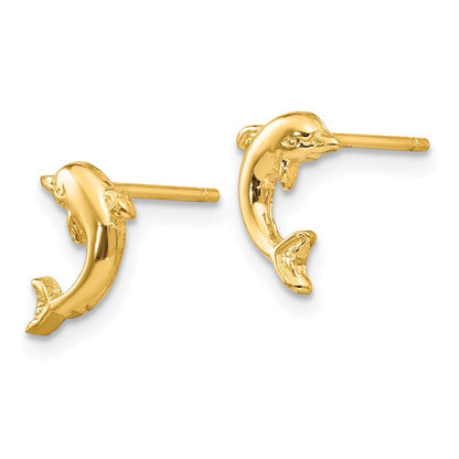 14k Yellow Gold Dolphin Stud Earrings Gift for Women