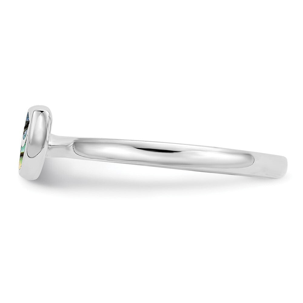 Sterling Silver RH-plated Abalone Leaf Ring Size 8
