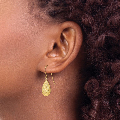 14k Yellow Gold Puff Teardrop Earrings