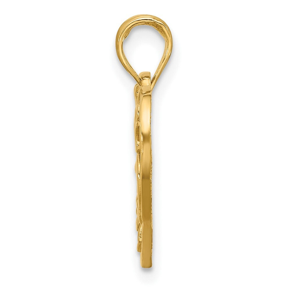 14k Yellow Gold Polished Fancy Heart Charm Pendant for Women