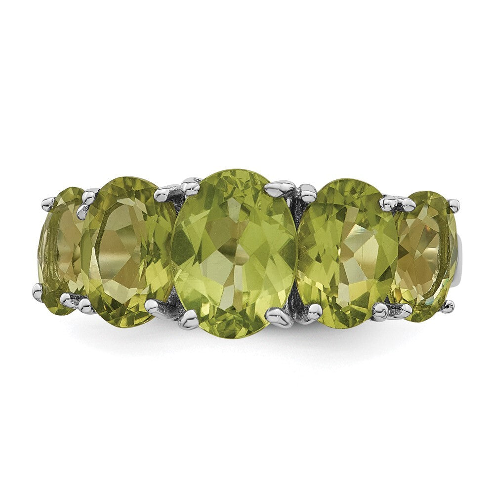 Sterling Silver Rhodium Peridot Ring Size 6
