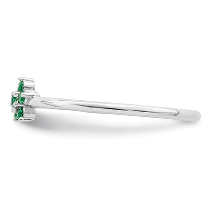 Sterling Silver Rhodium-plated Polished Green CZ Flower Ring Size 6