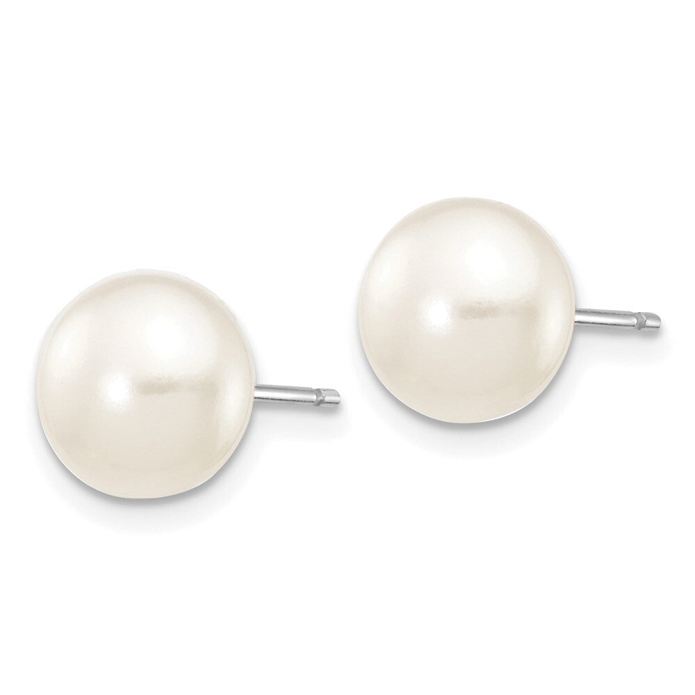 14k White Gold 7-8mm White Button Freshwater Cultured Pearl Stud Earrings