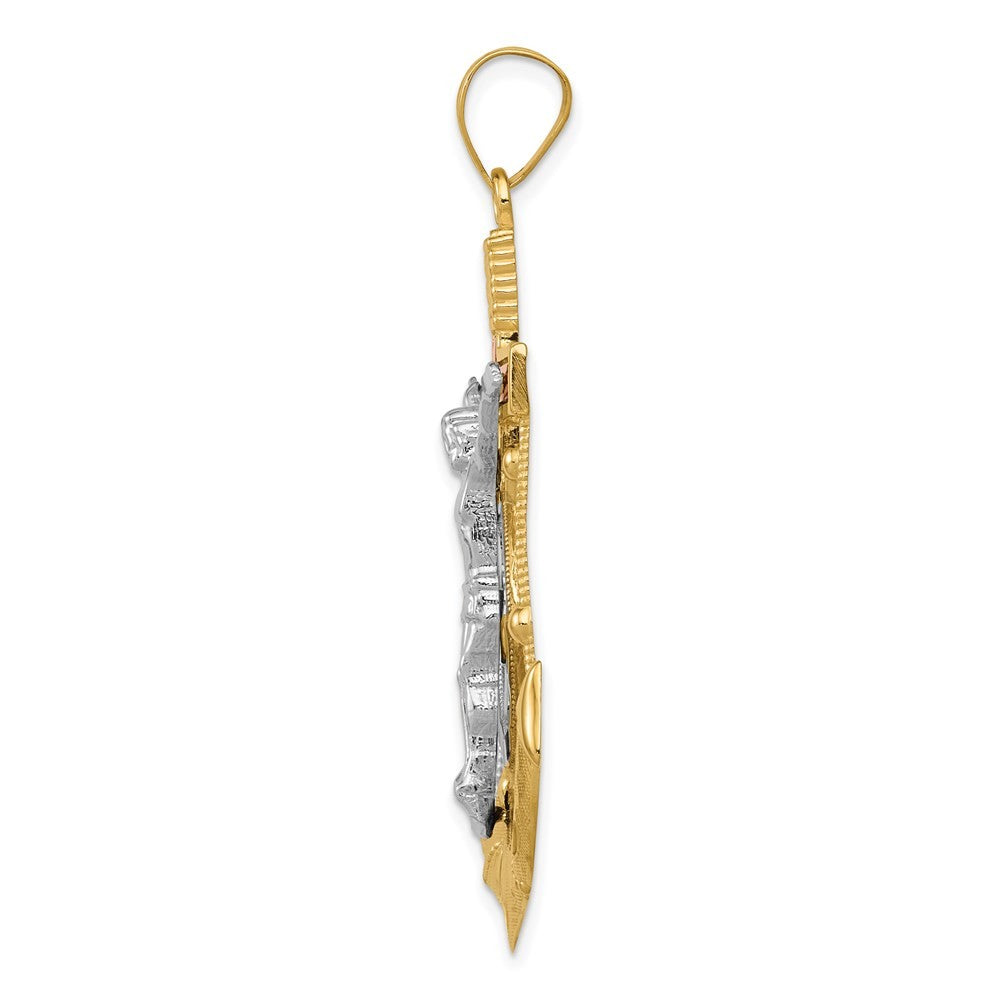 14k Tri-Color Gold Diamond-cut w Textured Mariner's Cross Pendant