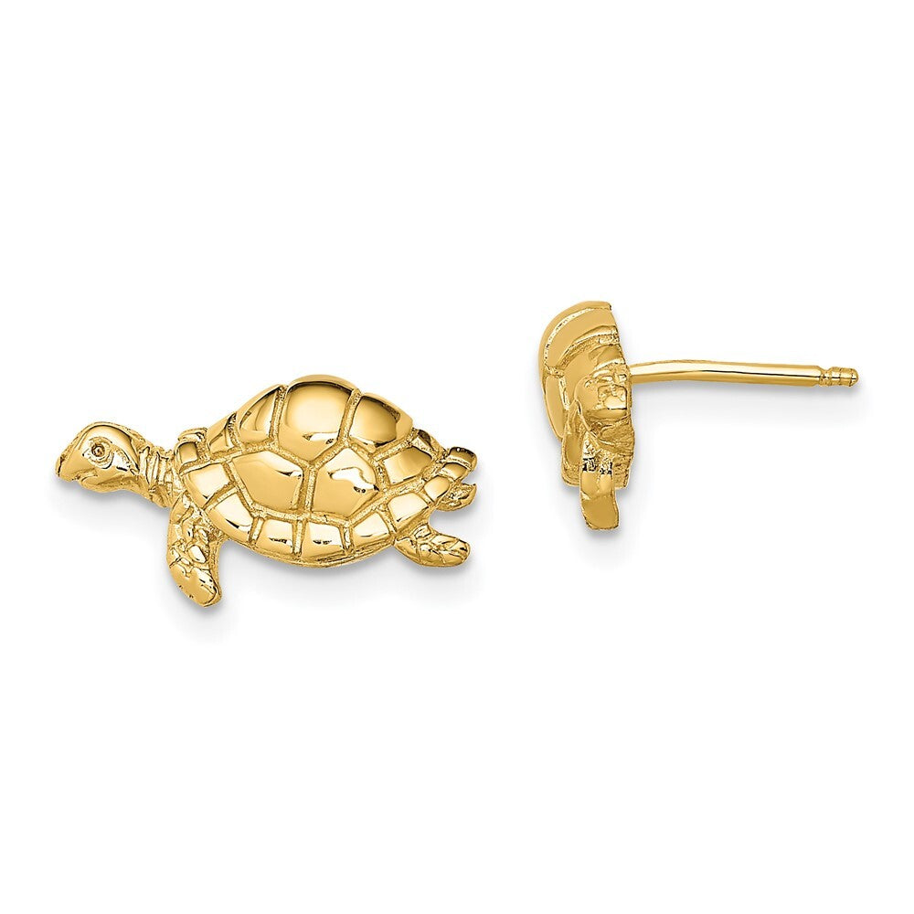14k Yellow Gold Polished Swimming Sea Turtle Stud Earrings Gift for Women