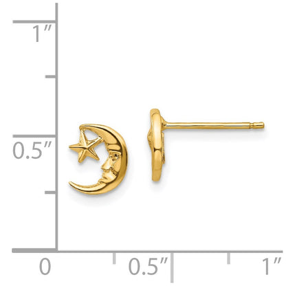 14k Yellow Gold Moon and Star Stud Earrings Gift for Women