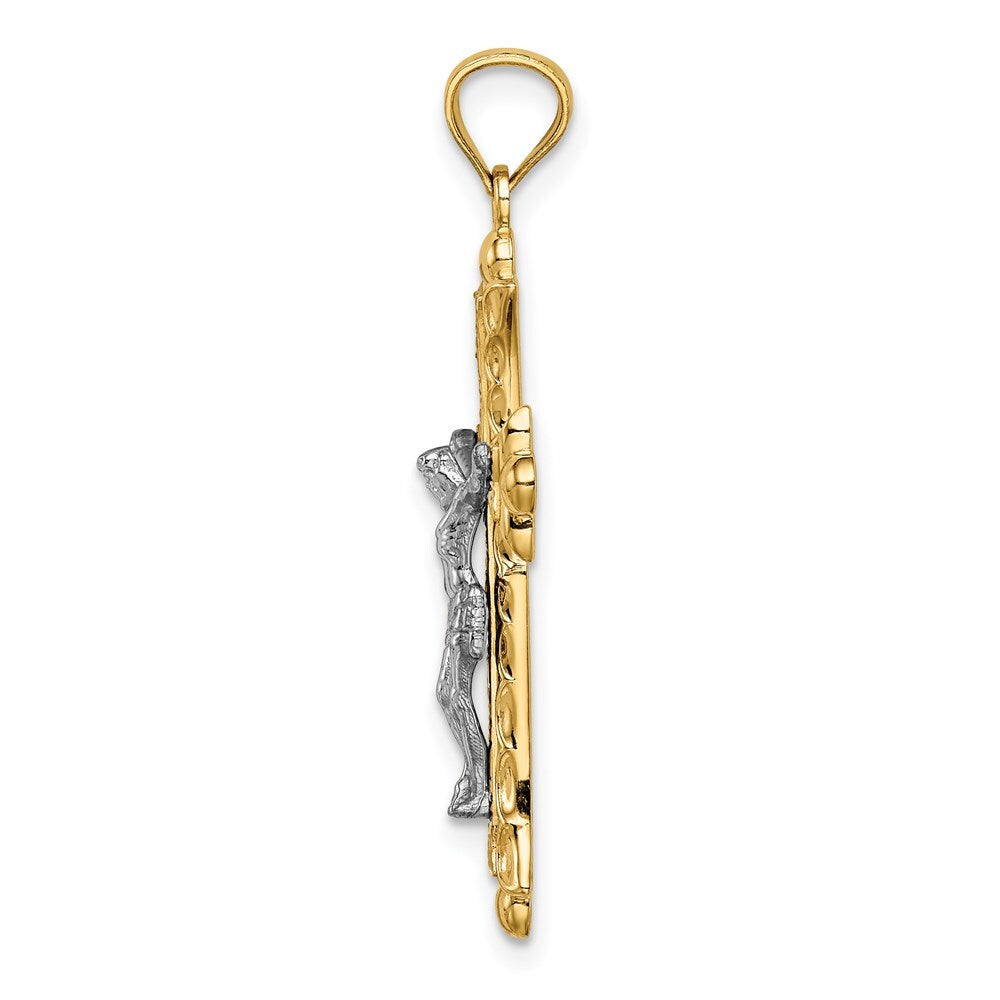 14k Two-tone Gold Florentine Crucifix Pendant for Women