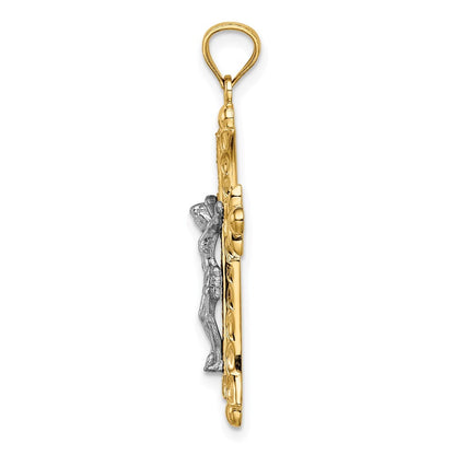 14k Two-tone Gold Florentine Crucifix Pendant for Women