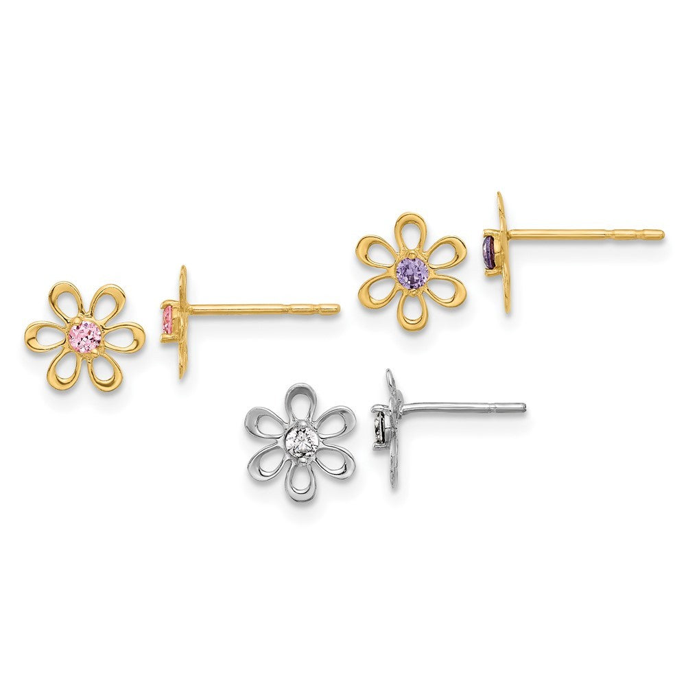 14K Yellow and White Gold Multi-color CZ Flower Earring Set